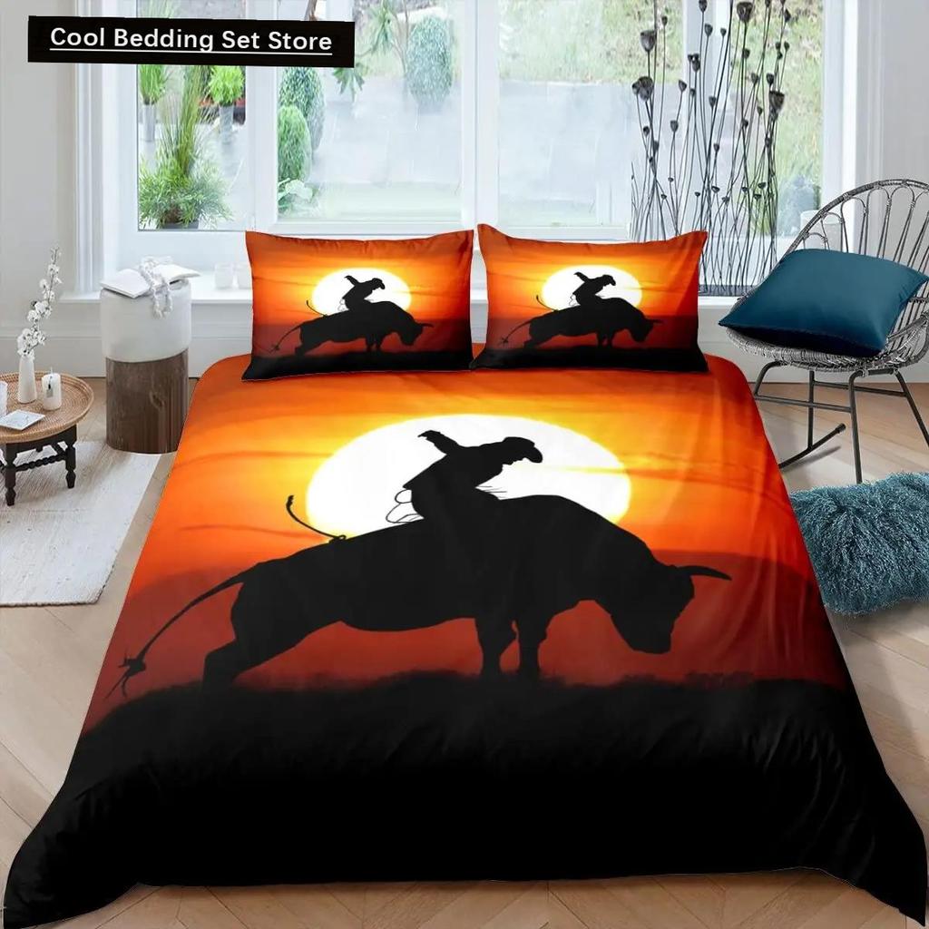 Western Cowboy Duvet Cover Set Vintage Farmhouse Bedding Set For Kids Boys Teens Queen Size Soft 2/3Pcs Polyester Quilt Cover