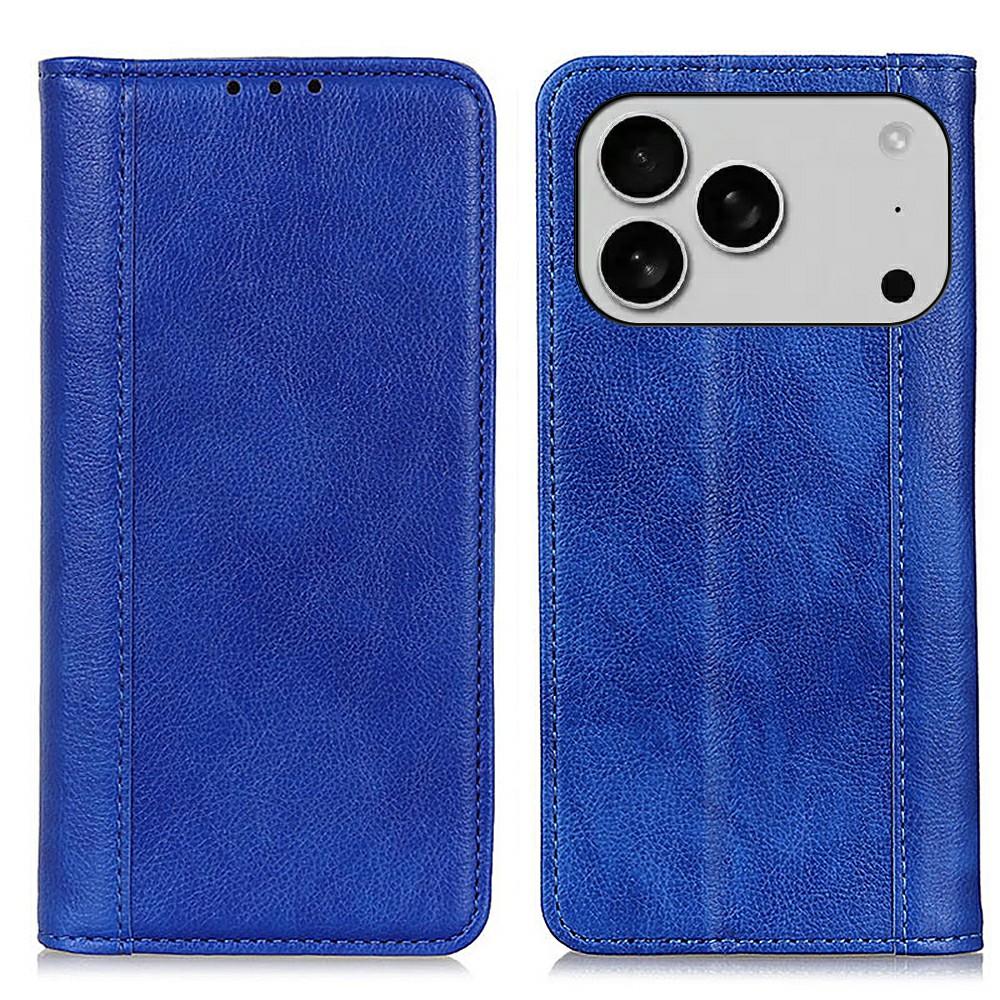 

For iPhone 17 Pro Max Stand Case Split Leather Litchi Texture Wallet Phone Cover Blue