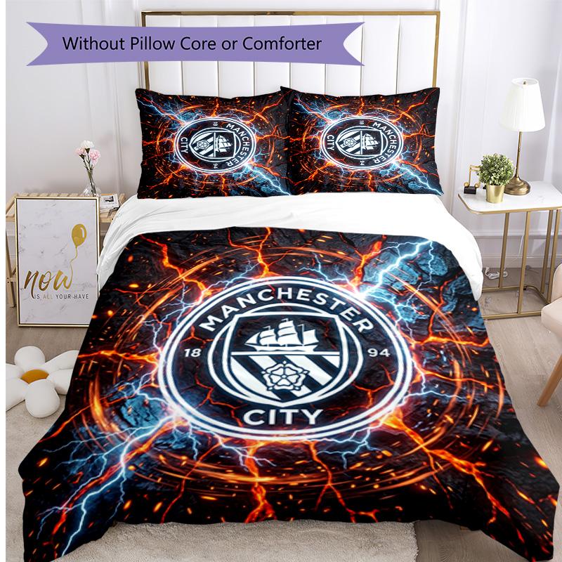 Manchester City Pattern Printed 3PCS Bedding Set Soft Skin-Friendly Washable Duvet Cover & Pillowcases Set All Season Bedroom