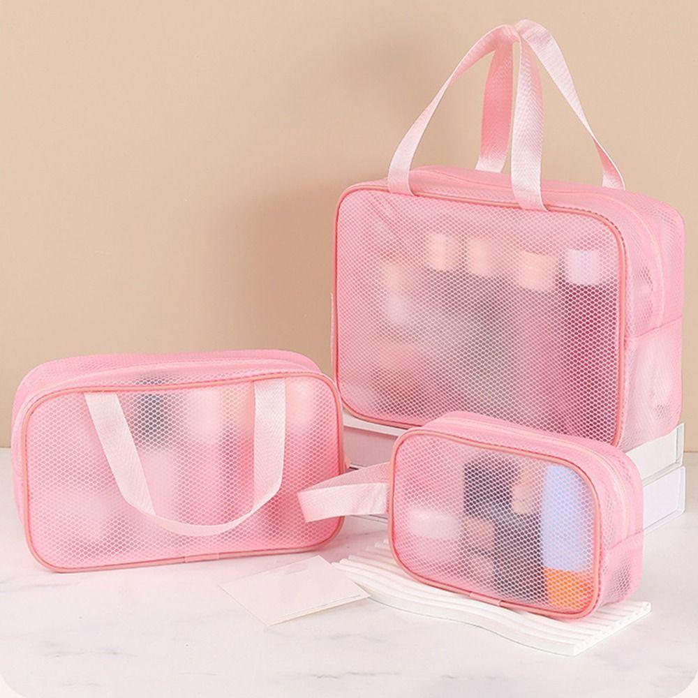 New Large Capacity Mesh Makeup Bag Zipper Handheld Cosmetic Bag Waterproof Transparent Storage Pouch Travel