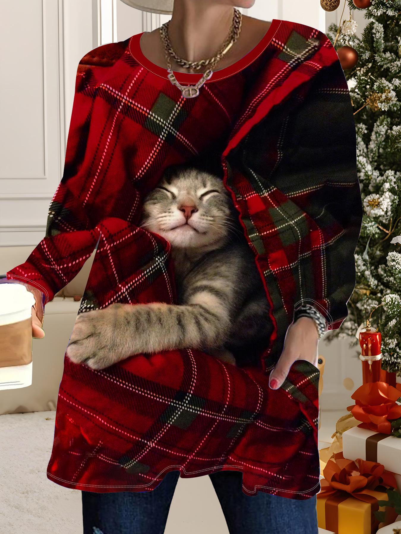 

Осень-Зима 2025 Новые Женские Топы Большого Размера, Модные Футболки с 3D-принтом на Рождество, с Круглым Вырезом и Длинным Рукавом 1XL красный