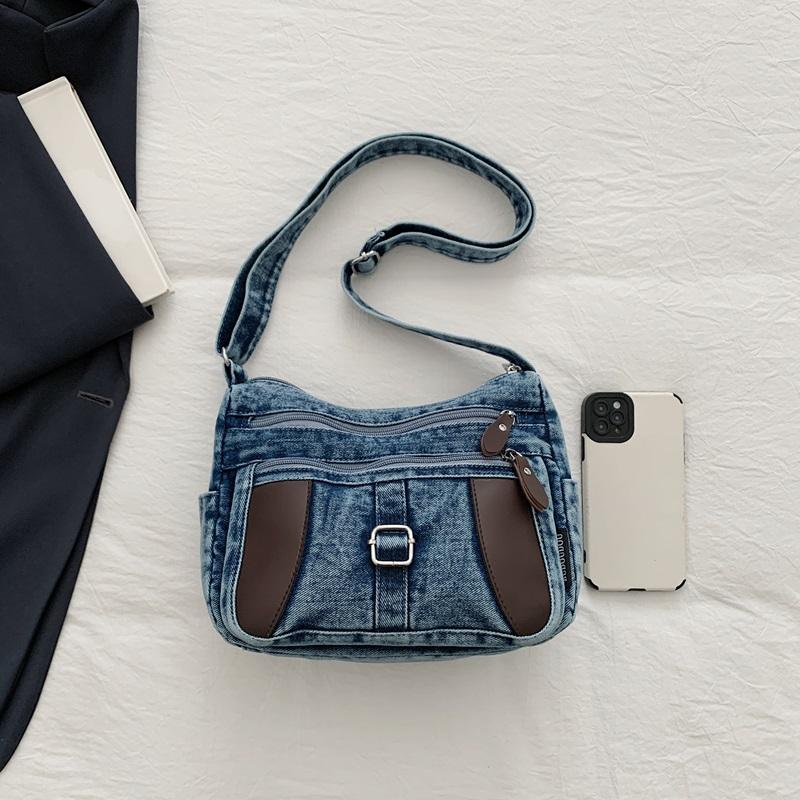 Y2K Aesthetic Denim Large Capacity Crossbody Bag, Vintage Washed Jean Shoulder Handbag, Trendy Commuter Messenger Bag for Women