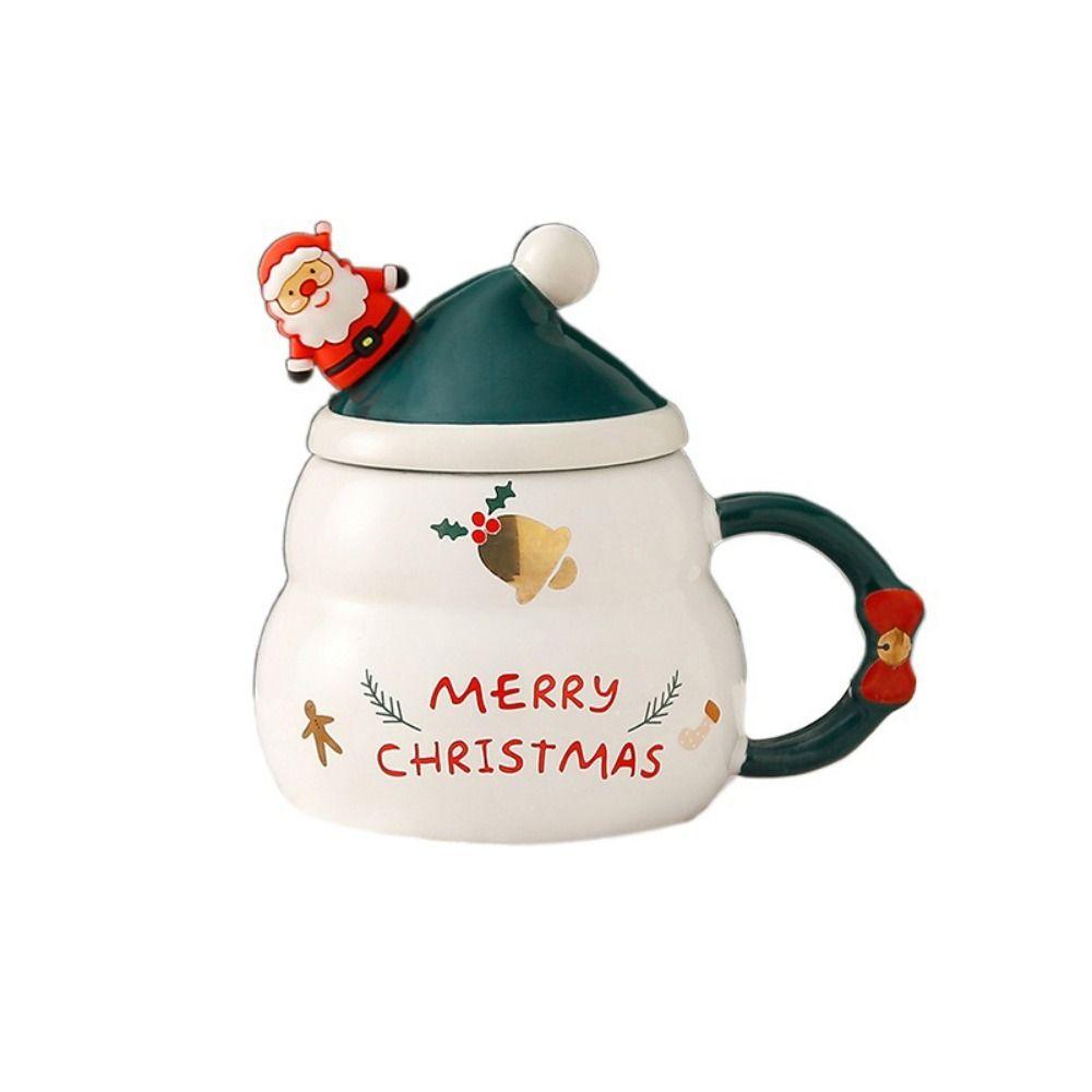 With Lid and Spoon Santa Claus Water Cup Ceramic Christmas Ceramic Cup Creative   New Year
