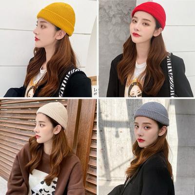 Short Knitted Hats Flanged Melon Cap Casual Skullcap  Autumn and Winter