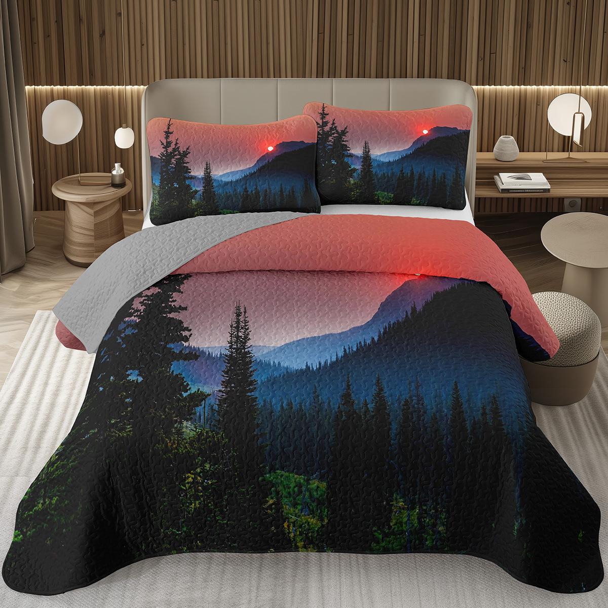 

Forest Bedspread Queen/Twin, Nature Scenery Quilt Set, Soft Lightweight Botanical Tree Coverlet, Rustic Farmhouse Bedding Set US Queen 228x228cm