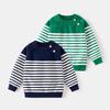 K-style Children's Clothing Kids' Sweater Spring and Autumn Boy's Knitted Sweater Baby Stripes Pullover Decorative Shoulder Button Bottoming Shirt