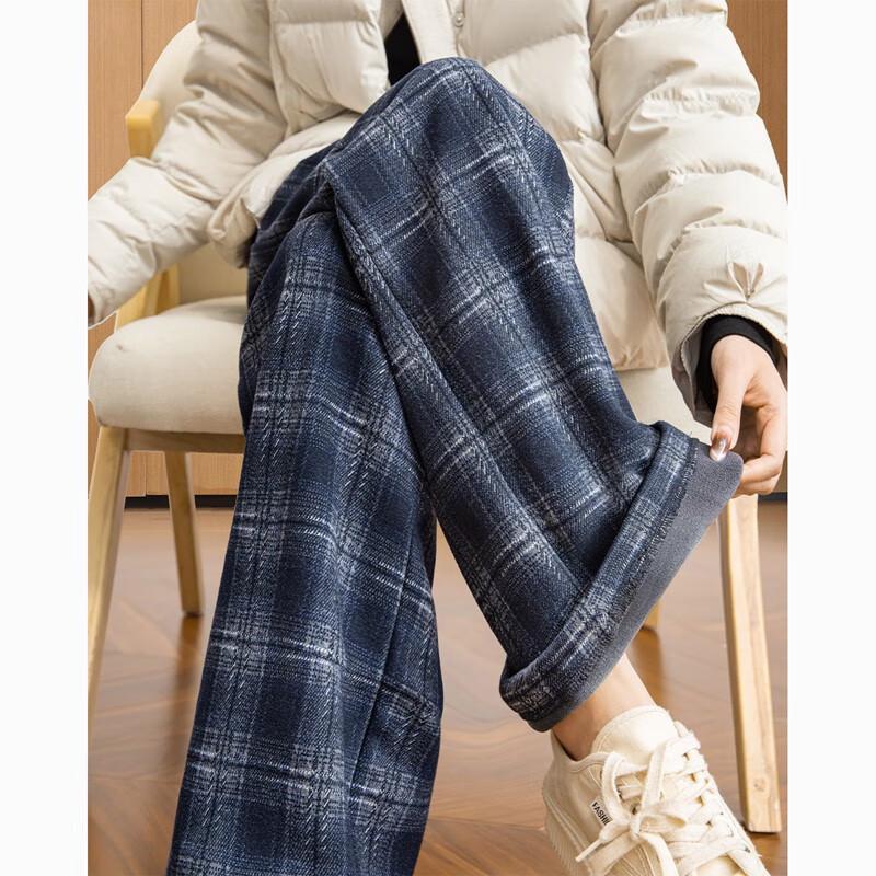 Women's Winter Plaid Patchwork Wide-Leg Pants