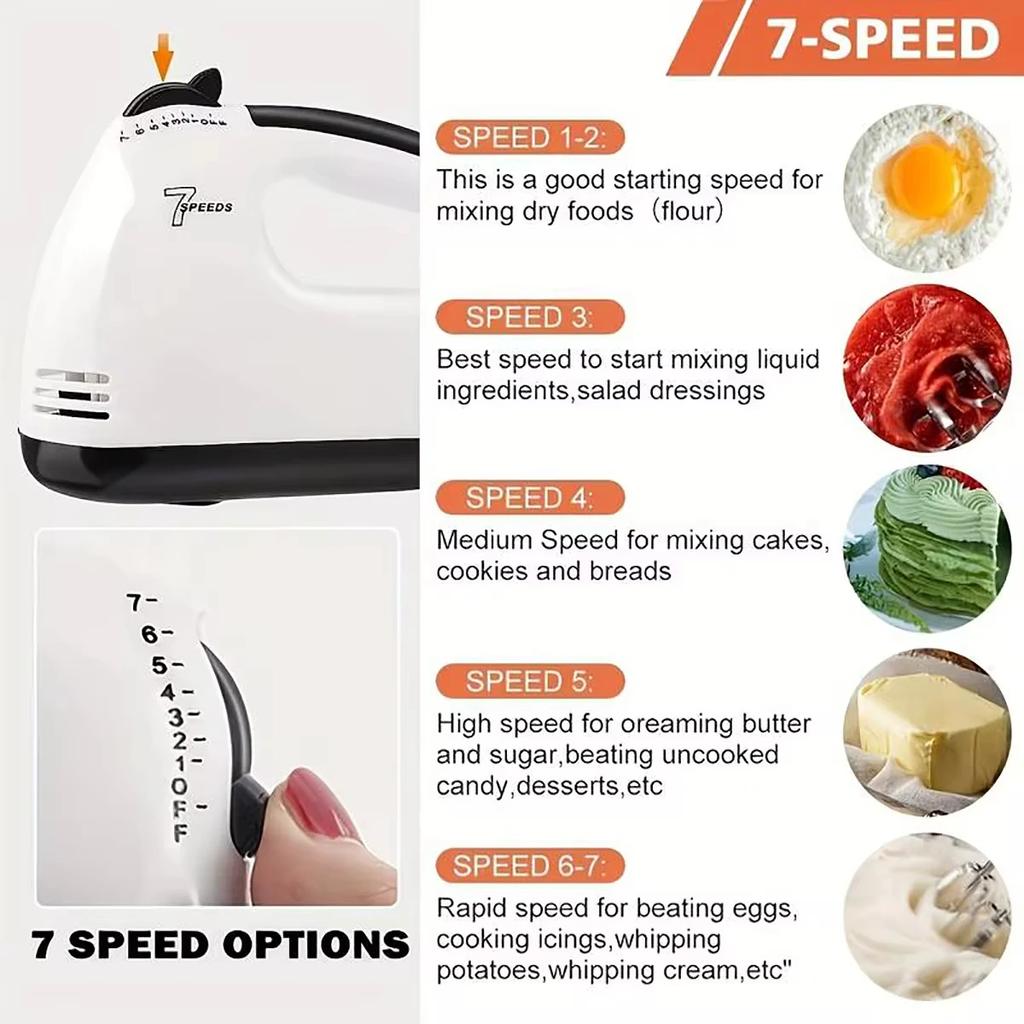Handheld electric egg beater, household automatic mixer, egg white and cream beater, mini 7-speed white EU/US plug