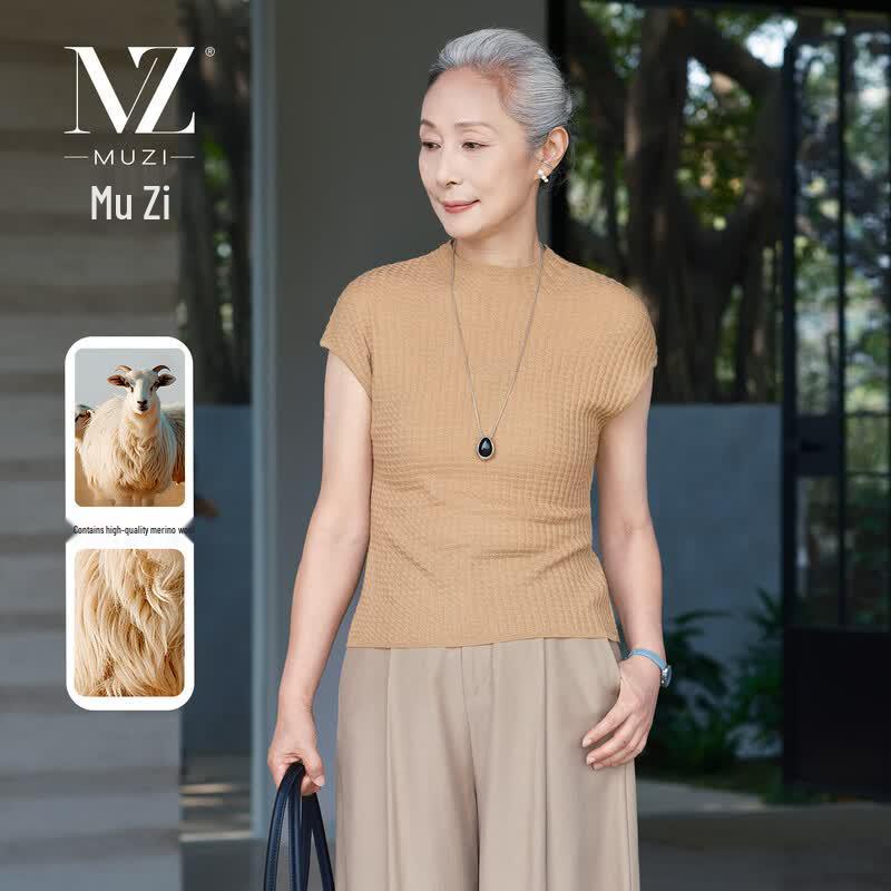 Muzi Women s Summer Wool Blend Knitted Short Sleeve T-Shirt XL