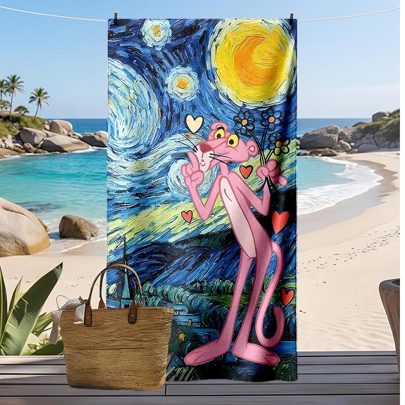 Pink Panther Aufdruck Schnelltrocknendes Strandtuch Super Saugfähig Weich Leichtes Badetuch für Pool Sommerreisen