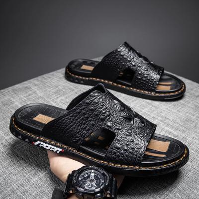 Fashion Genuine Leather Slippers for Men Casual Big Size Wear-Resistant Non-slip Fashion Flat Breathable Comfortable Shoes Summer Main