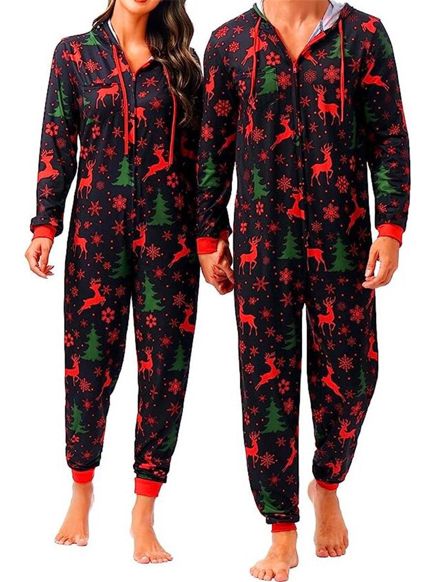 

Європейські та американські святкові парні комбінезони з принтом для чоловіків і жінок Male XL чорний