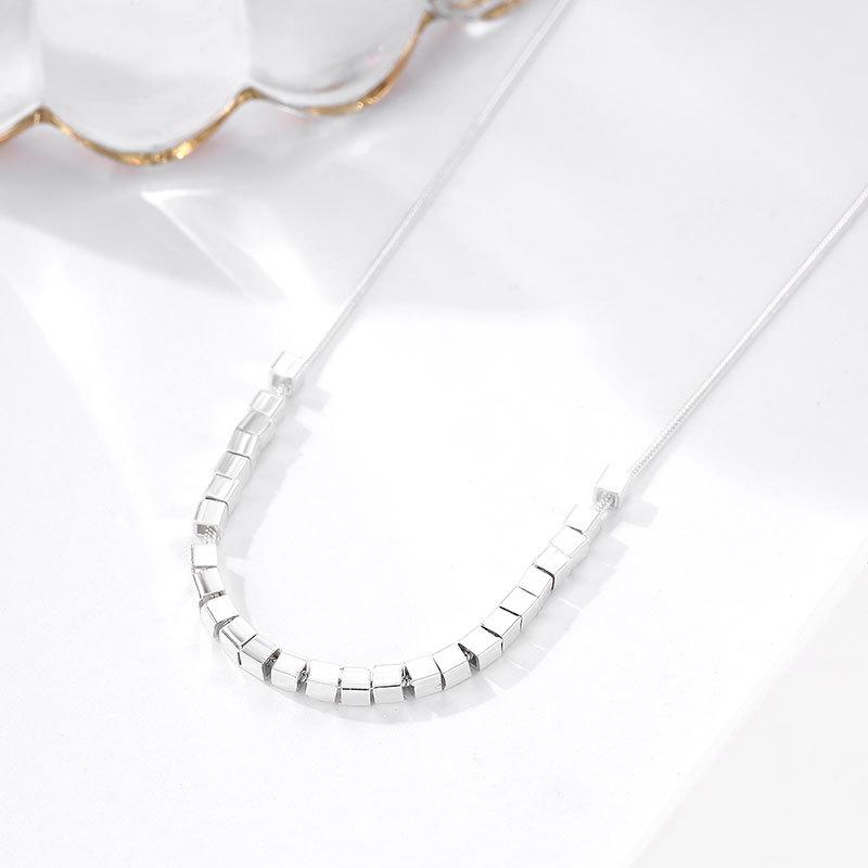 

S925 Sterling Silver Rotating Square Pendant Snake Chain Necklace for Women 925 Silver серебряный