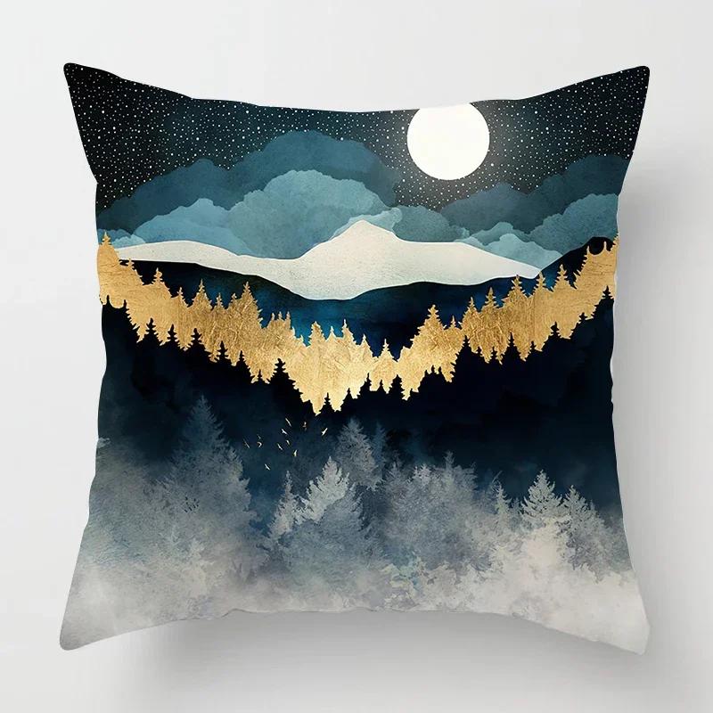 Nordic Mountains Moon Sunrise Metal Painting Pillowcase Sofa Decoration Cushion Cover 40*40 Home Decoration Cushion Cover 60*60