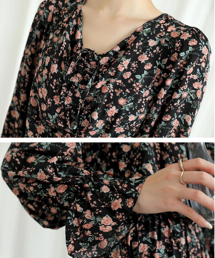 Ppaeppae Smoked-Banded Floral Long Dress