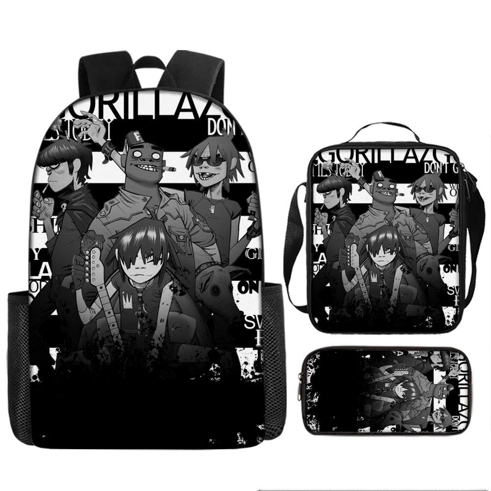 Hot selling British virtual band Gorillaz student backpack cartoon children's backpack shoulder bag pencil case three piece set