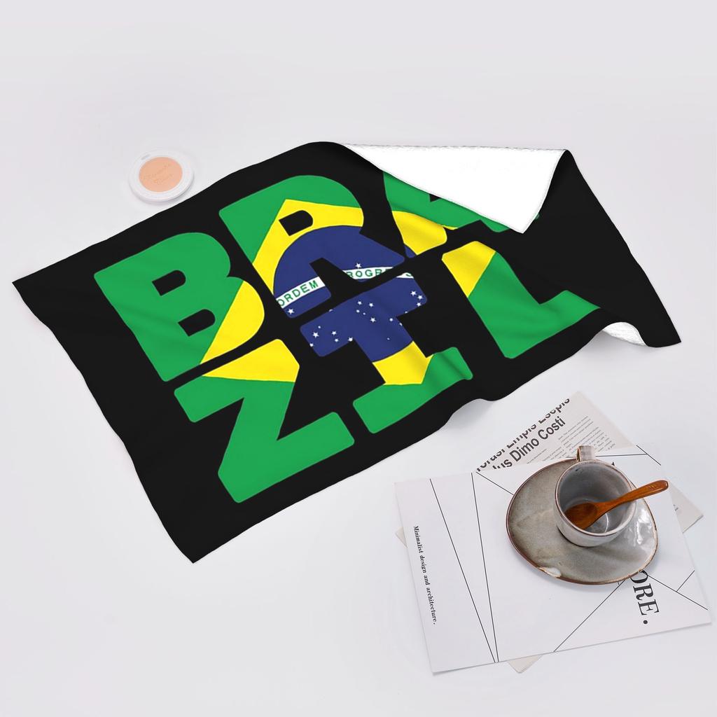 Brazil Flag Text Soft Face Towel Quick Dry Pool Bath Cotton Towels Absorbent