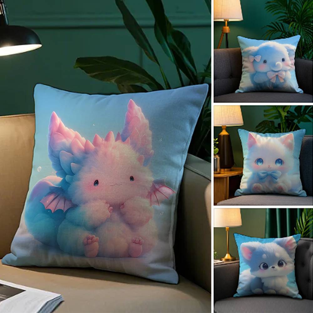 Cute Cured Animals Pictures Lovely Pillow Case Comfort Sofa Bed Silky Elegant Invisible Zipper Decorative Cushion Cover