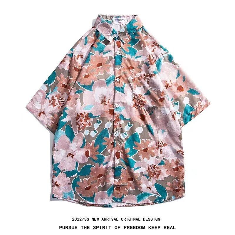 Pánská retro košile, pánský letní outfit, studentský volný střih, výklenek, neformální pánský top, svrchní oblečení, plážový top