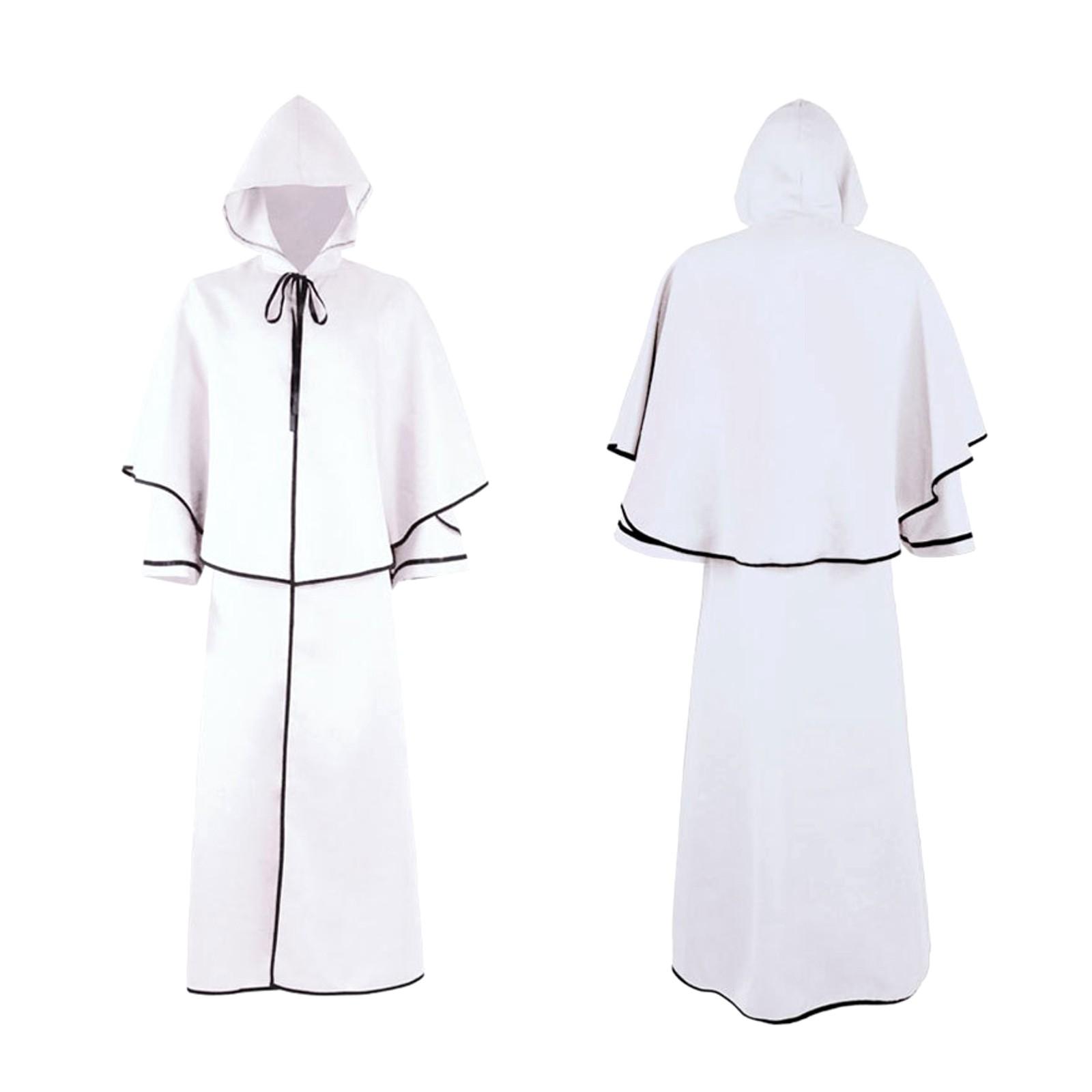 

Хэллоуин Средневековый однотонный плащ с капюшоном Ретро-халат Плащ смерти Косплей Костюм XL белый
