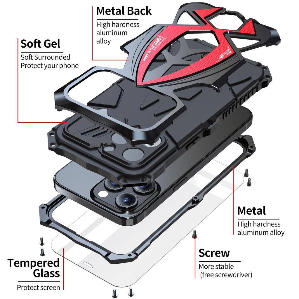 Coque de téléphone blindée de luxe en métal, étui militaire robuste et résistant aux chocs pour Iphone 15 Pro Max 14 13, Funda avec housse de protection