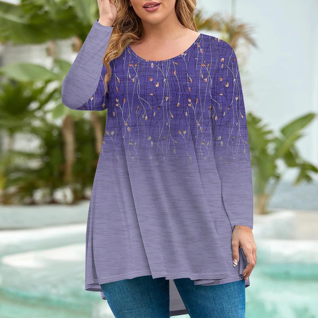 Damenmode Große Größe Rundhals Langarm Casual Print Lose Pullover Top