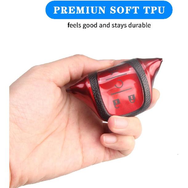 for Chevy Key Fob Cover, 5 Button Key Case for Chevrolet Equinox Malibu Trailblazer Traverse Volt Bolt, Red