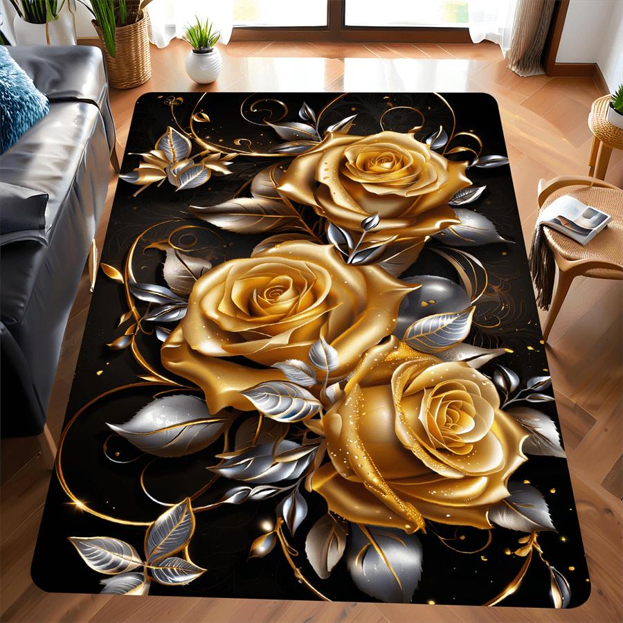 

Golden Rose Silver Branches Doormat, Premium Flannel Non-Slip Machine Washable Rug for Multi-Room Multi-Holiday Decor 40x60cm