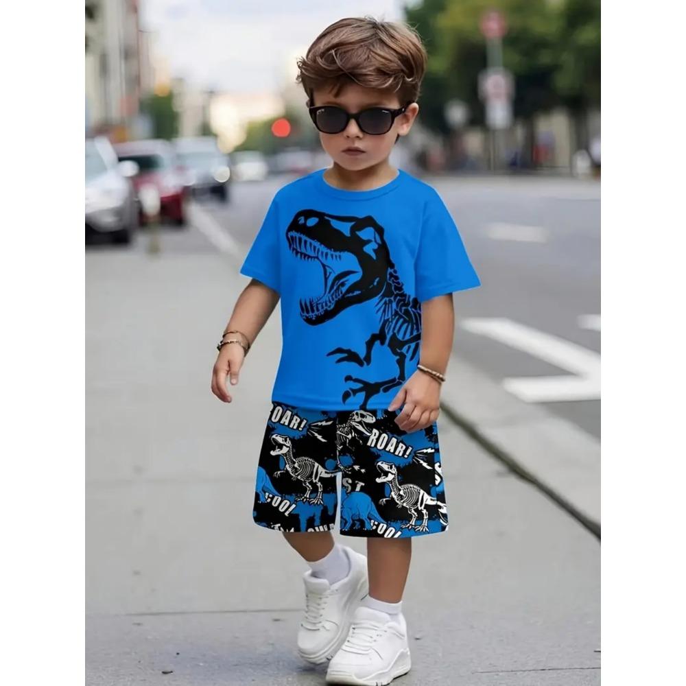 Cool Dinosaur Children s Set 3D Print Summer T-Shirt Casual O-Neck Kids Short Sleeve Tee Outdoor Comfortable Children s Clothing 140