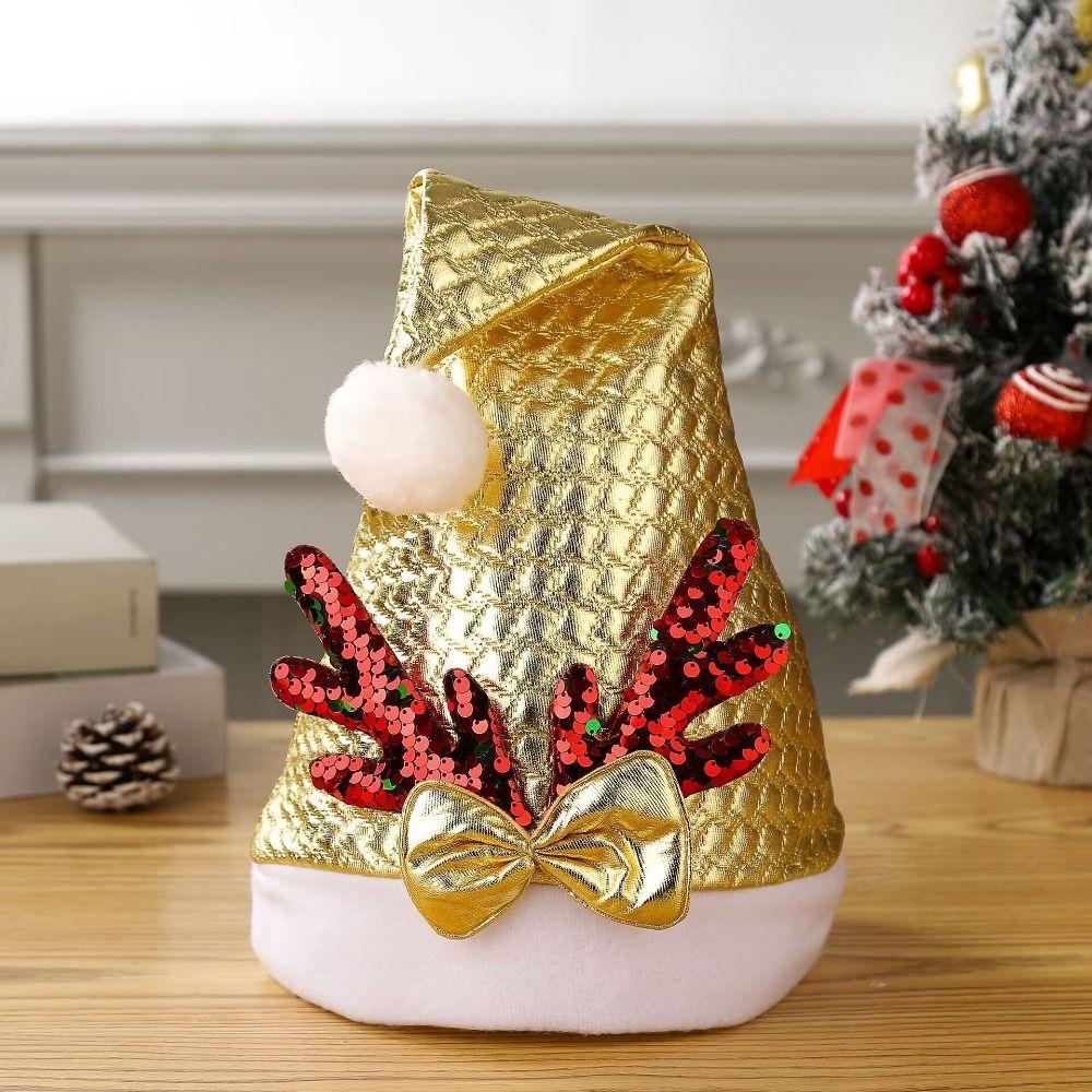 Merry Christmas Decoration Santa Claus Hat Bow Red Plush Hat All-match Christmas Sequin Hat  Adults