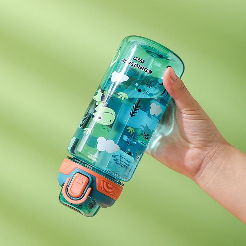 600 ml Kreskówkowy Dziecięcy Plastikowy Kubek ze Słomką Letni Studencki Kubek ze Słomką Przenośny na Zewnątrz Kreskówkowy Bidon Butelka na Wodę