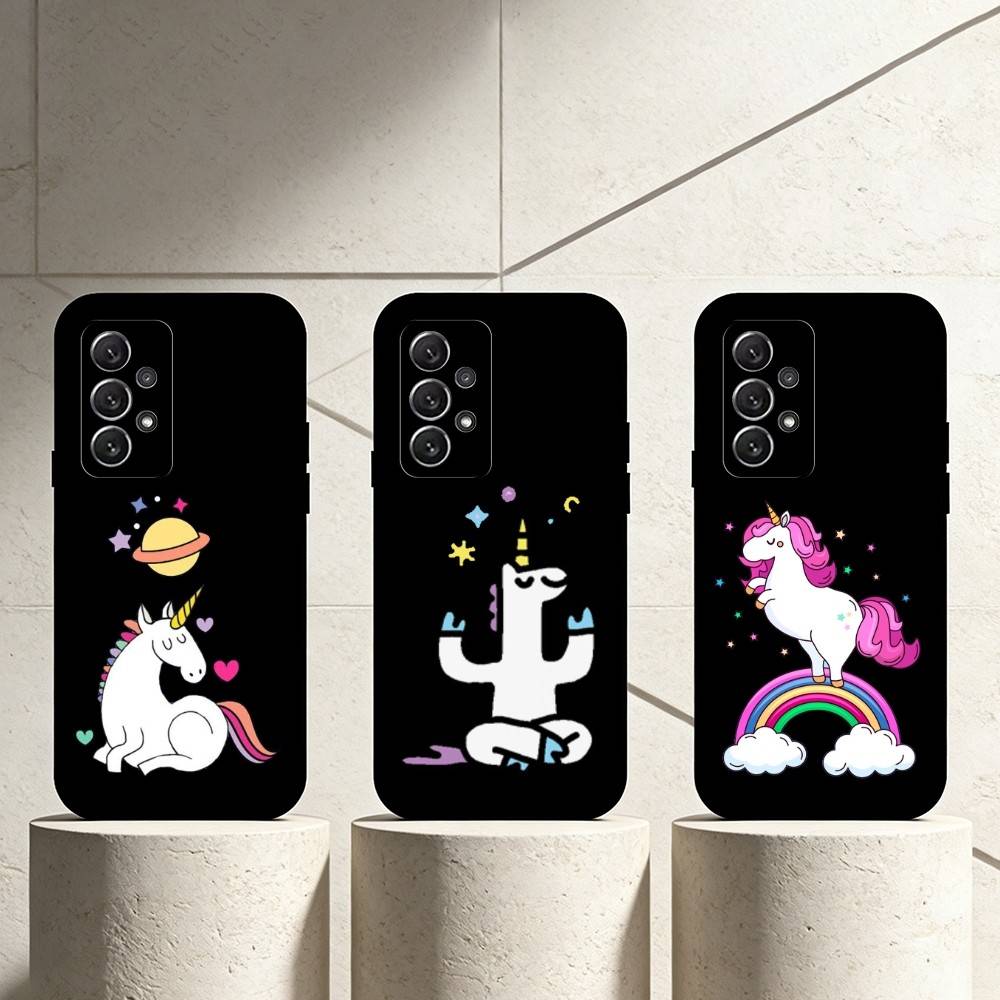 Q V-version Unicorn Phone Case For Samsung S25,24,21,22,23,30,Ultra,20,Plus,Fe,Lite,Note Soft Black Cover