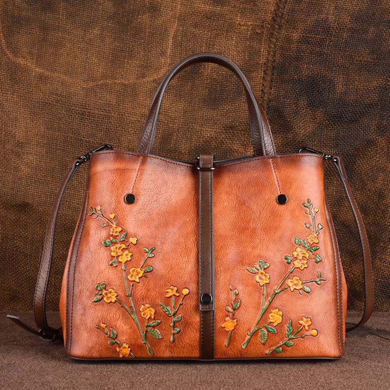 

Vintage Style Genuine Leather Women s Tote - Large Capacity, Multi-Compartment Handbag with Classic Rubbed Finish.