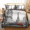 Eiffeltårnet Dynetrekk Set King/Queen Size Paris Theme Sengetøysett Jenter Tenåringer,Famous French Grey Byscape Style Dynetrekk