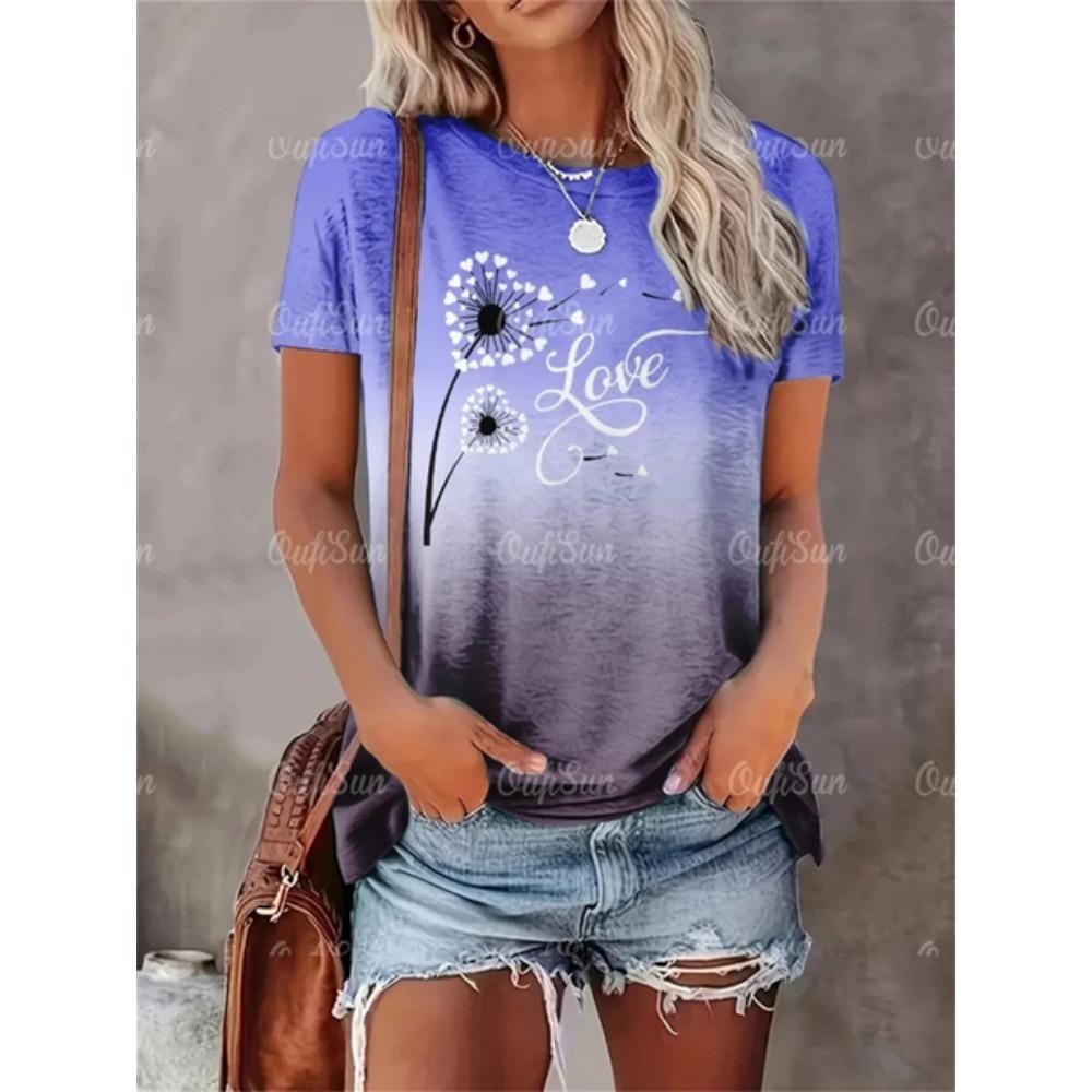 2024 New Style T-Shirt For Women Heart Print Top Fashion Women's Oversized Clothes Tees Summer Crew Neck Blouse Original Design