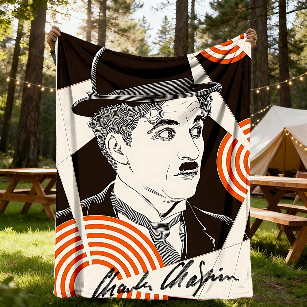 1pc Charlie Chaplin Outdoor Blanket Lightweight Flannel, Soft & Warm, All-Season Use for Sofa, Outdoor, Camping, Living Room, Office054