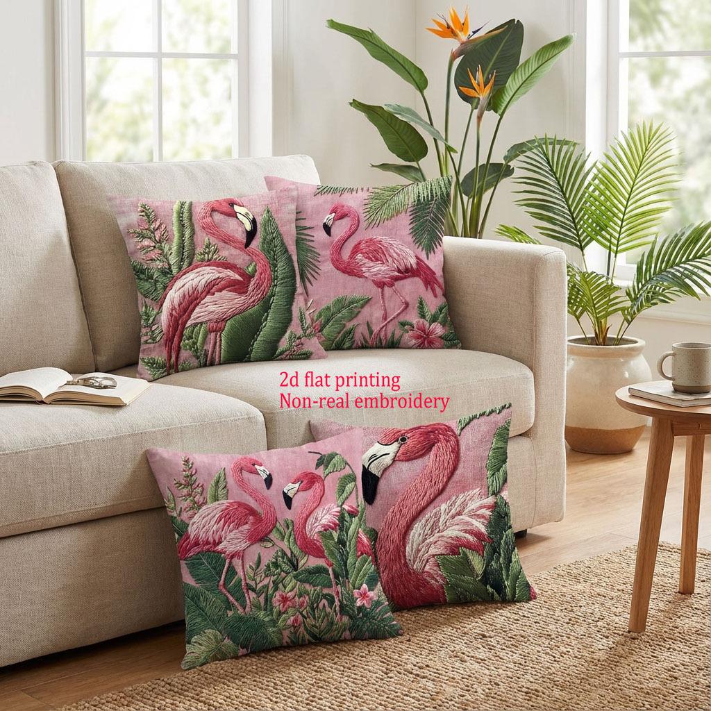 1/4pcs Tropical Flamingo Throw Pillow Covers Pink Jungle Botanical Decorative Pillow Cases for Home Sofa Bedroom Living Room