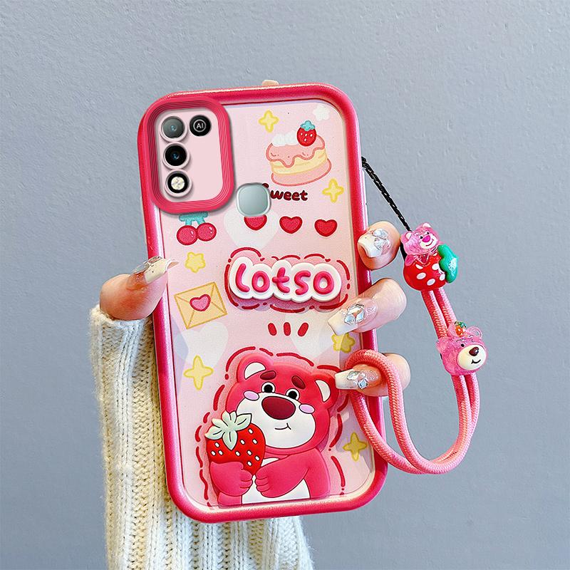KEYSION Shockproof Case for Infinix Hot 11 Play with Lanyard Silicone Cute 3D Cartoon Doll Phone Cover for Infinix Hot 9 10 Play