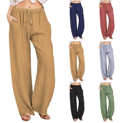 Women's Casual Straight Leg Pants Solid Color Casual Long Pants With Pockets