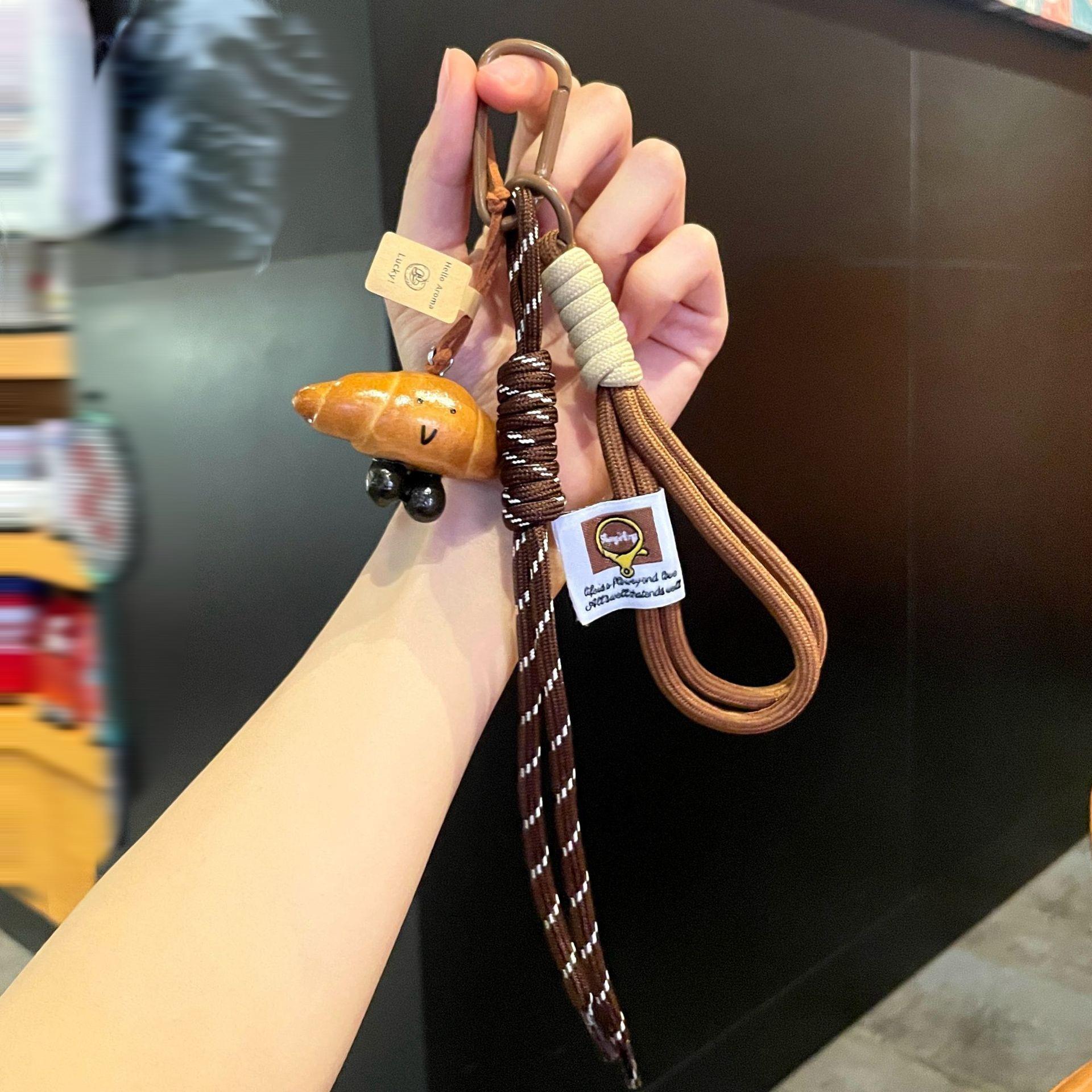 

Cute Food Keychain Set, Pretzel & Donut & Chocolate Bag Charms with Braided Rope