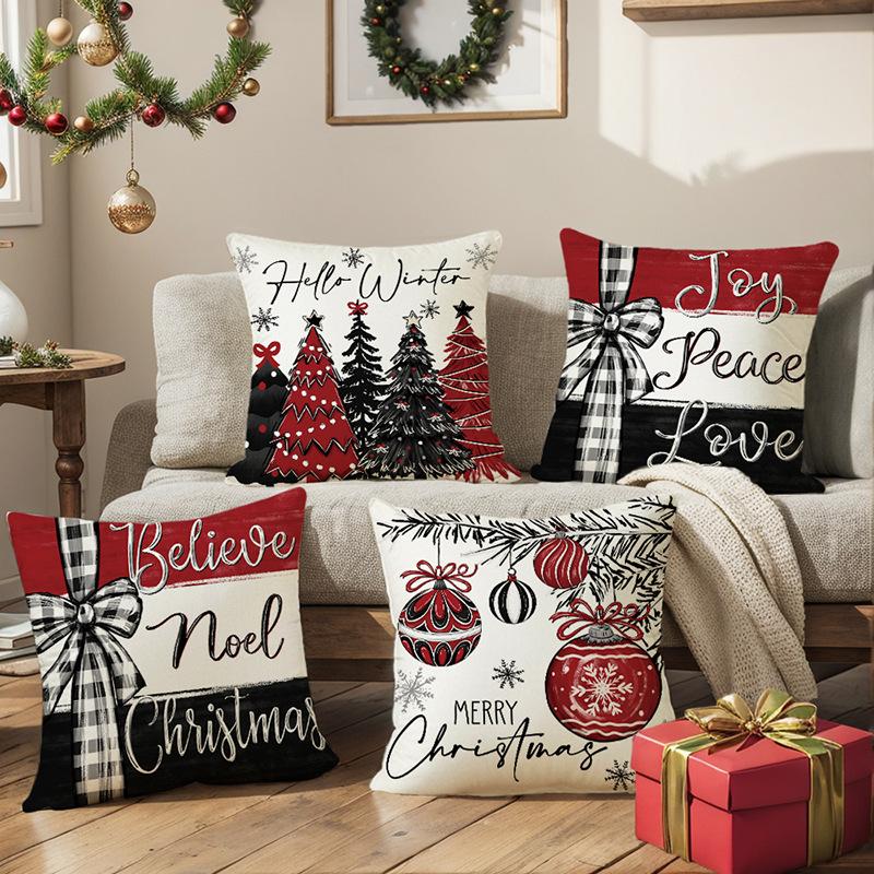 New Christmas Pillow Cover Polyester Printed Letter Cushion Cover Christmas Tree Letter Cushion Cover