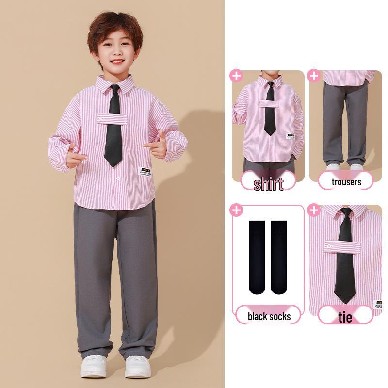 Kids' Academy-Style Striped Shirt & Dress Pants for Choir or Sports Meet