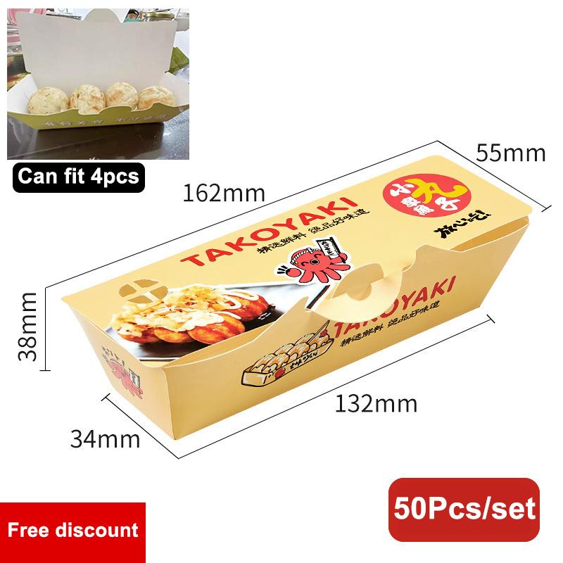 

50 шт. Коробка для упаковки шариков осьминога Японская уличная еда Такояки Одноразовая упаковка для закусок из бумаги Контейнер Принадлежности для вечеринок 50pcs box of 4pcs