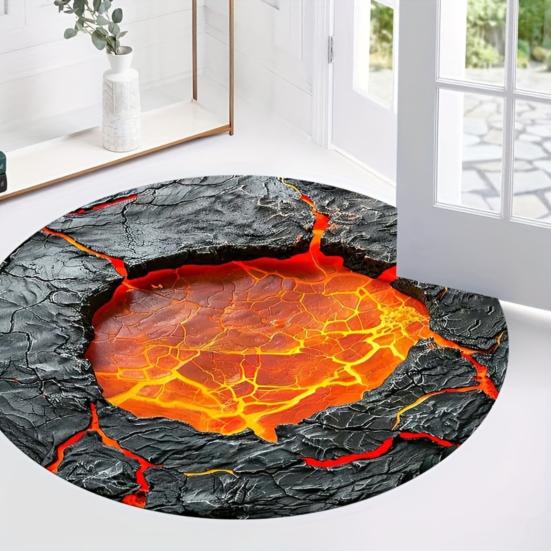 Round 3D Hole Rug Realistic Optical Illusion Floor Mat Machine Washable Non-Slip Bedroom Area Rug for Entrance Living Room