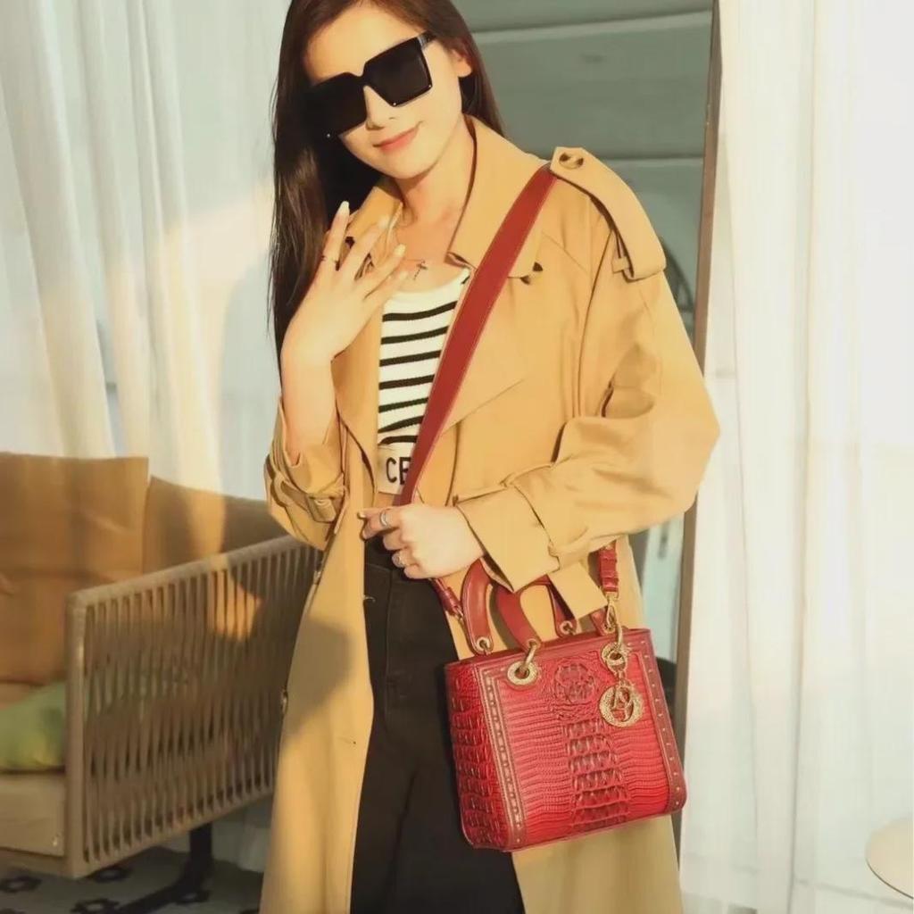 Geantă de mână din piele moale cu model de crocodil roșu pentru femei 2024 - Geantă de nuntă Prințesa Diana