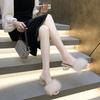 Women's Slippers Fashion Fur Fluffy Slippers Summer Peep Toe High Heeled Sandals for Women Crystal Heel Slipper Zapatos De Mujer