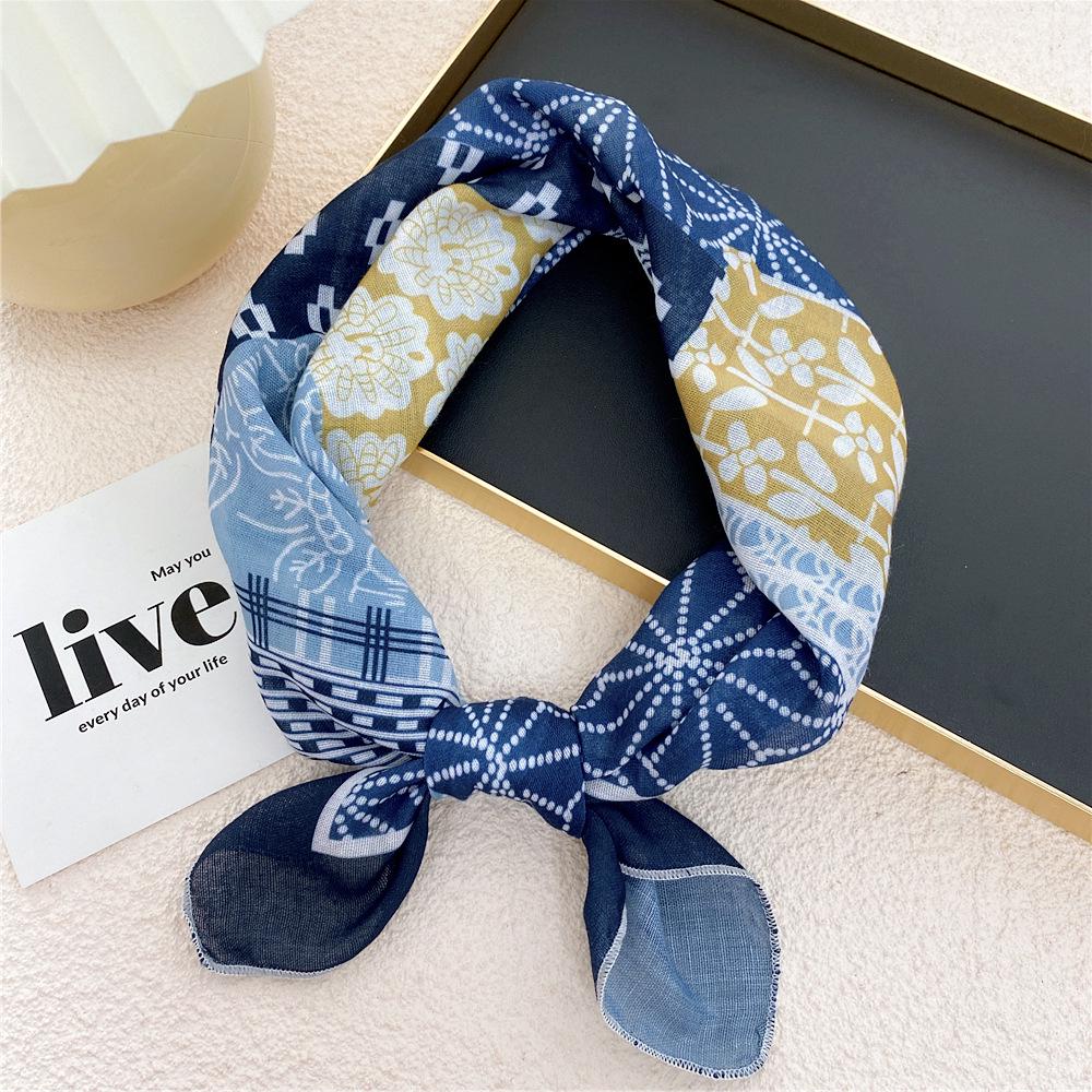 58 Cashew Silk Small Square Scarf: Korean Style Cotton Linen Printed Headscarf and Hairband for Women, Ideal for Spring, Summer, and Autumn.