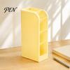 Multi Compartment Organizer Slanted Pen Holder with 5 Compartments, Plastic Stationery Storage Organizer, Box Macaron Colors Space Saving Pencil