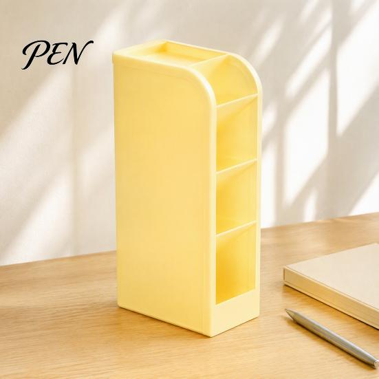 Multi Compartment Organizer Slanted Pen Holder with 5 Compartments, Plastic Stationery Storage Organizer, Box Macaron Colors Space Saving Pencil