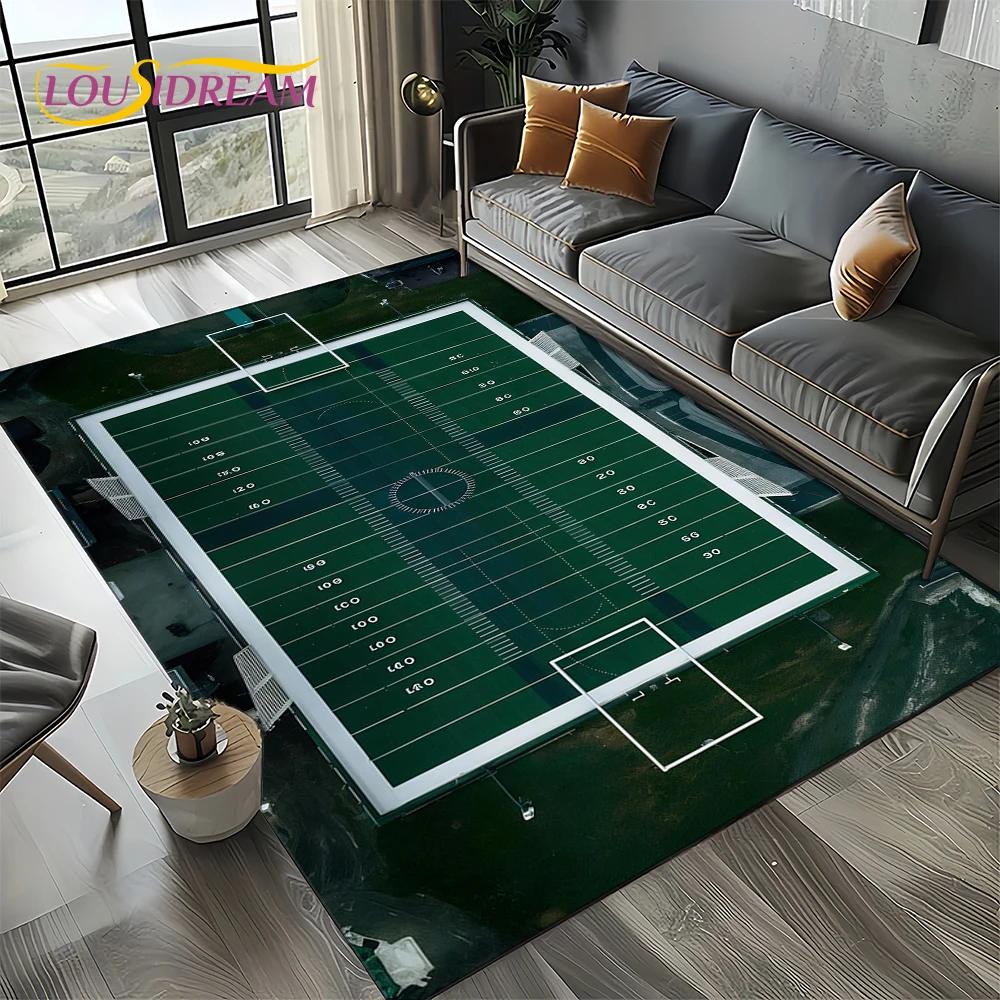 2025 Rugbyfeld Rugby American Football Cartoon Teppich für Wohnzimmer Schlafzimmer Zuhause Sofa Dekoration, Teppich rutschfeste Fußmatte